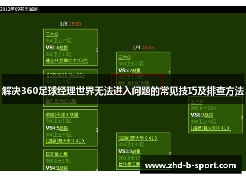 解决360足球经理世界无法进入问题的常见技巧及排查方法