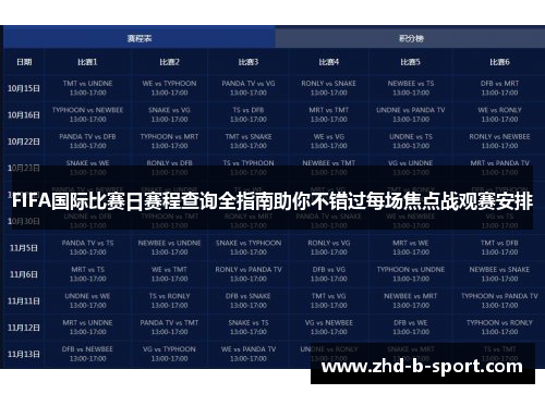 FIFA国际比赛日赛程查询全指南助你不错过每场焦点战观赛安排